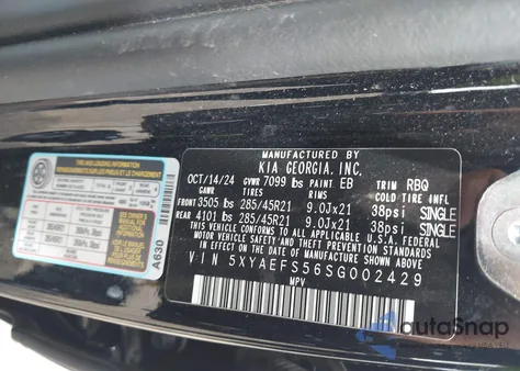 2025 Kia Ev9 Gt-Line из США, поврежденный, VIN 5XYAEFS56SG002429